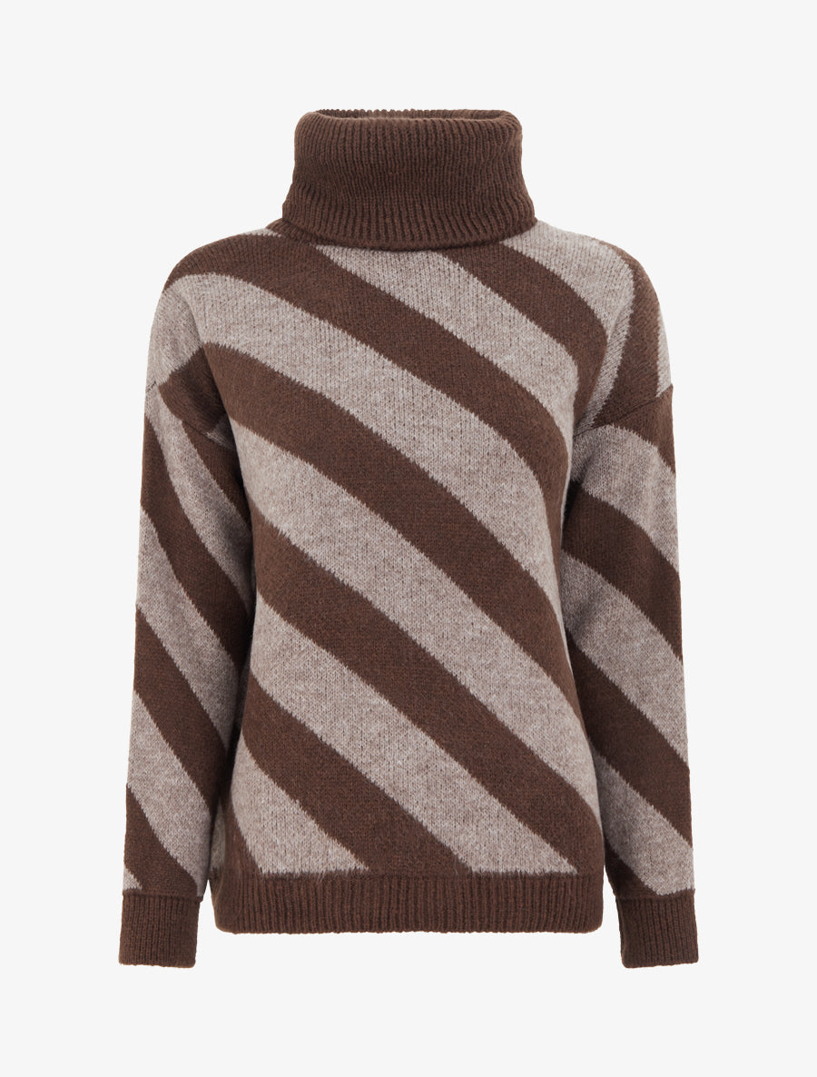 Pull à rayures diagonales - Taupe - 1