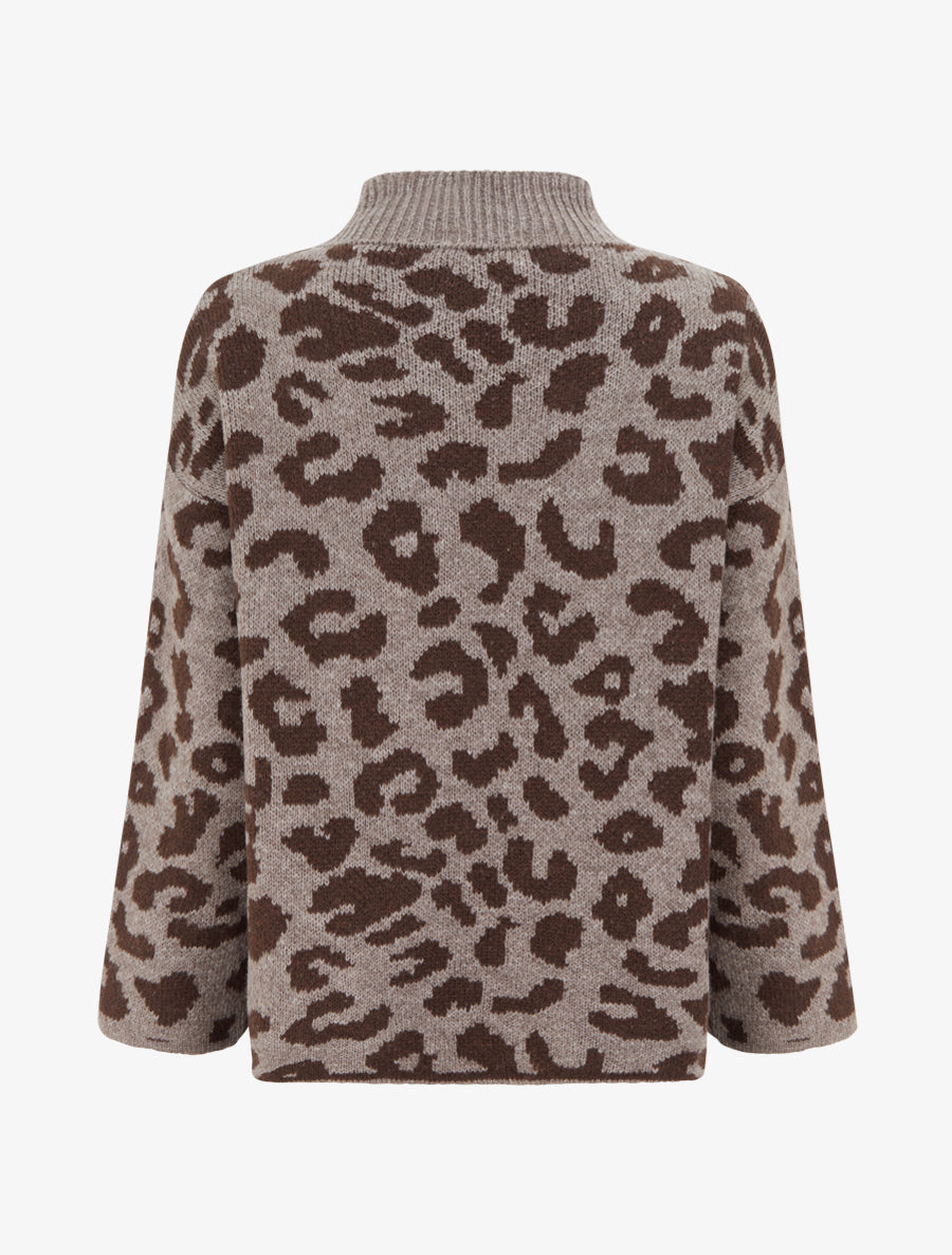 Pull léopard à col montant - Taupe - 2