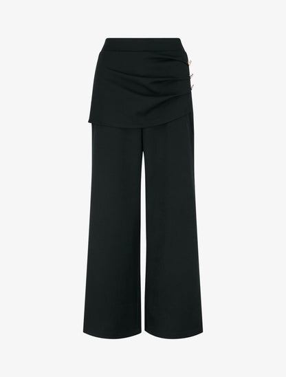 Pantalon ample taille haute et drapé - Noir - 1