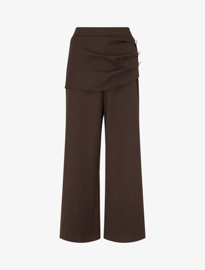 Pantalon ample taille haute et drapé - Marron - 1
