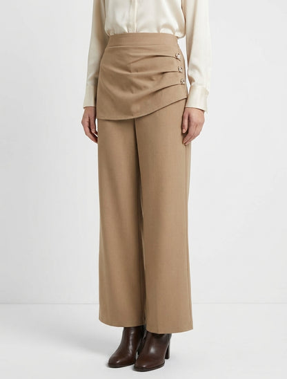 Pantalón ancho de talle alto y drapeado - Camello claro