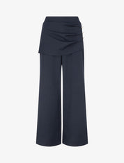 Pantalon ample taille haute et drapé - Marine - 1