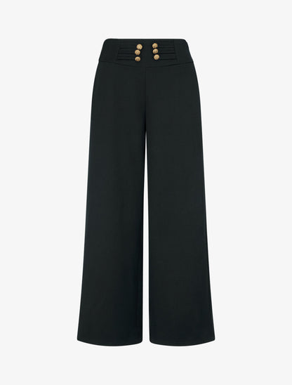 Pantalon élastiqué à boutons décoratifs - Noir - 1