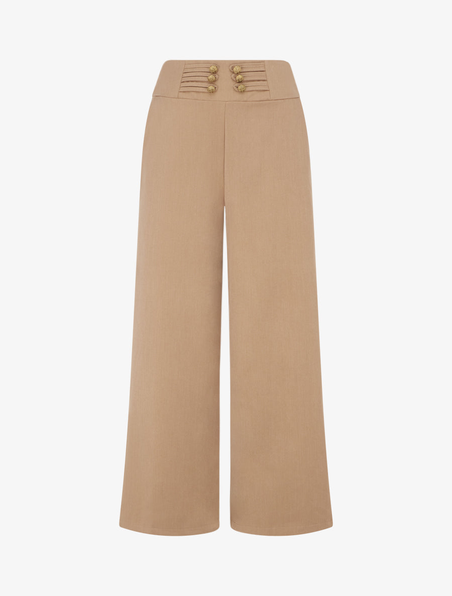 Pantalon élastiqué à boutons décoratifs - Camel clair - 1