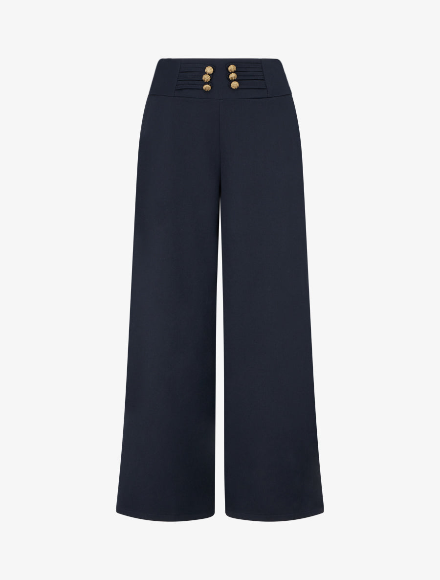 Pantalon élastiqué à boutons décoratifs - Marine - 1