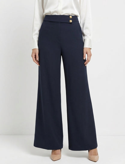Pantalón ancho de cintura alta elástica - Marine