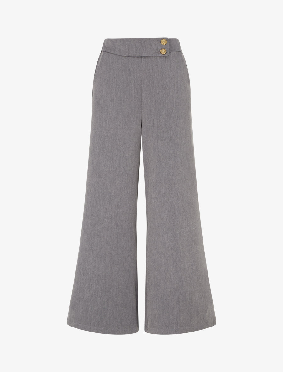 Pantalon ample taille haute élastiquée - Gris foncé - 1