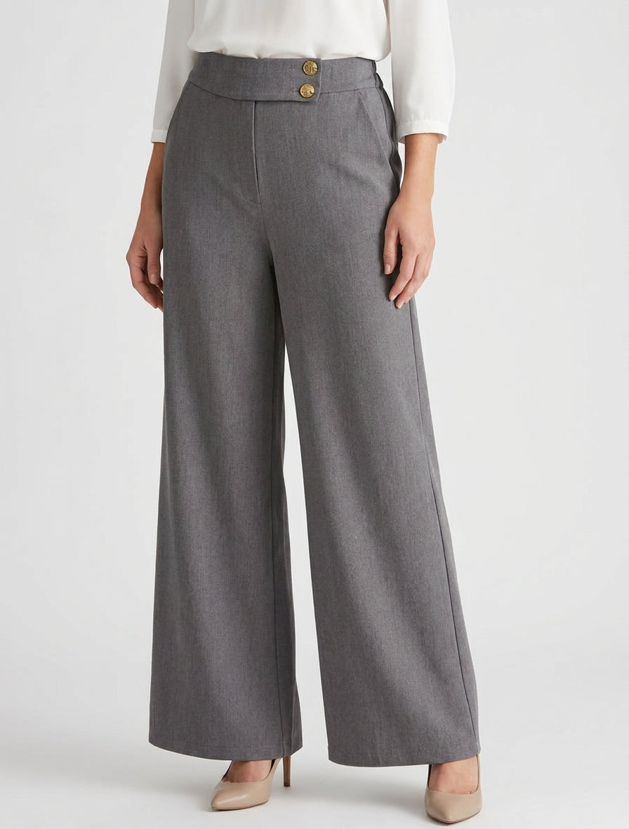 Pantalón ancho de cintura alta elástica - Gris oscuro