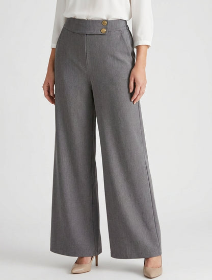 Pantalón ancho de cintura alta elástica - Gris oscuro