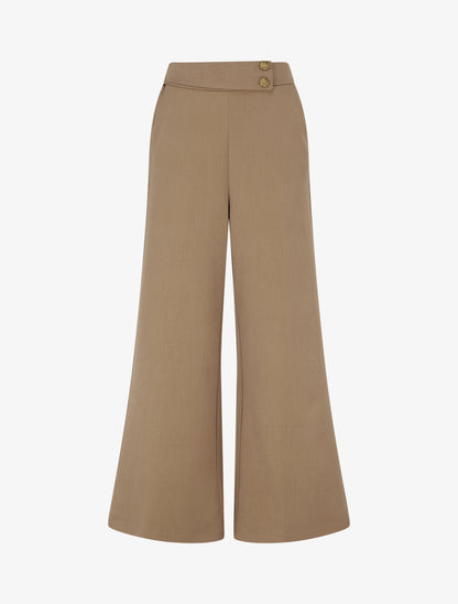 Pantalon ample taille haute élastiquée - Camel clair - 1