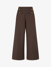 Pantalon à pont à boutons décoratifs - Marron - 1