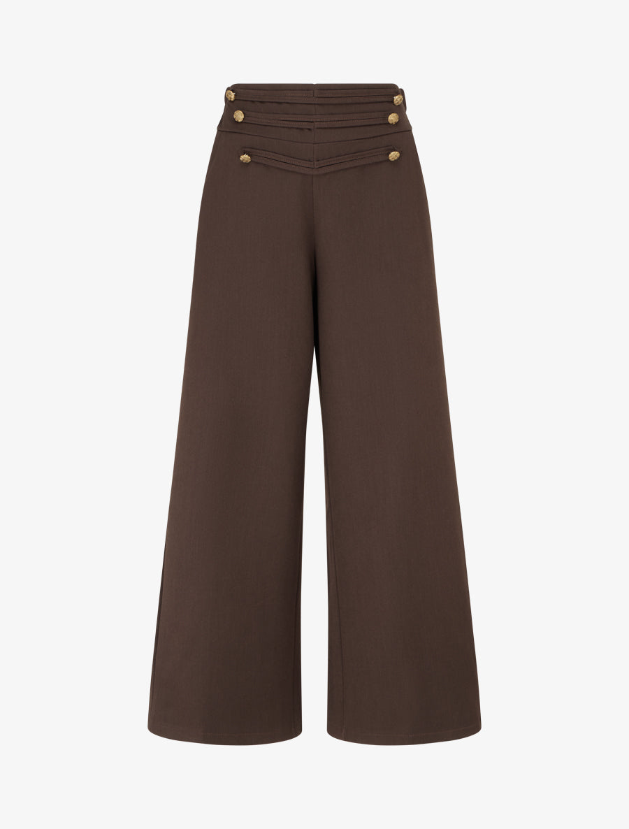 Pantalon à pont à boutons décoratifs - Marron - 1