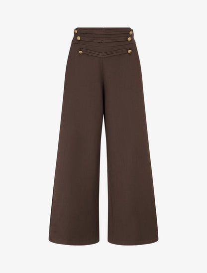 Pantalon à pont à boutons décoratifs - Marron - 1