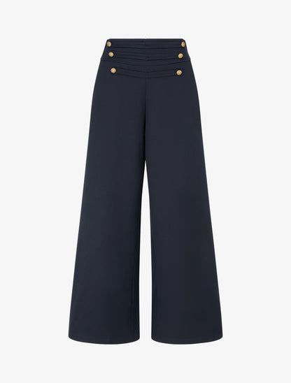 Pantalon à pont à boutons décoratifs - Marine - 1