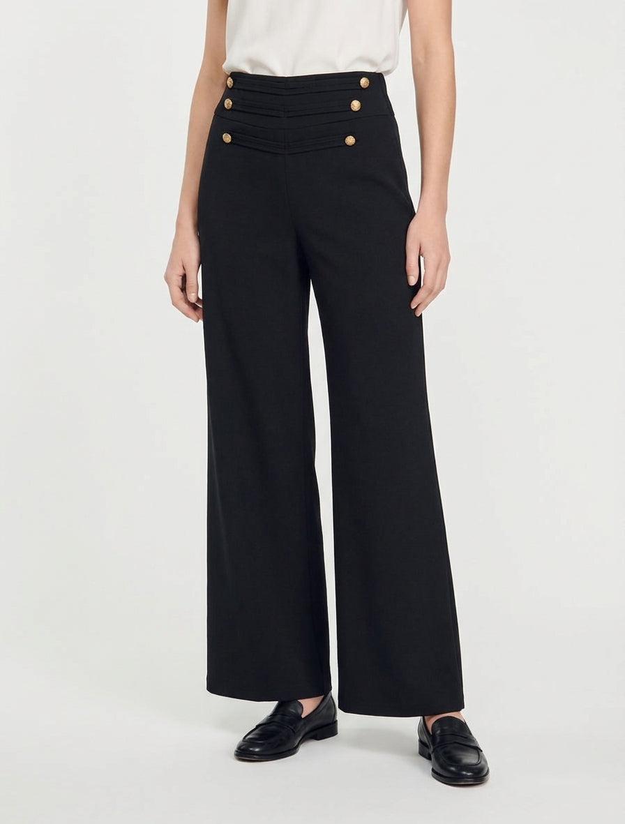 Pantalón de puente con botones decorativos - Negro