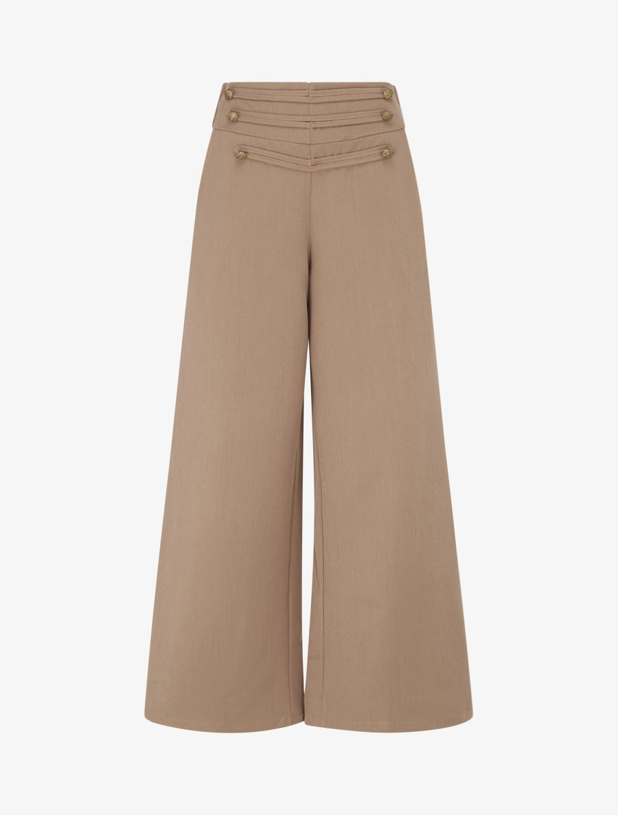 Pantalon à pont à boutons décoratifs - Camel - 1