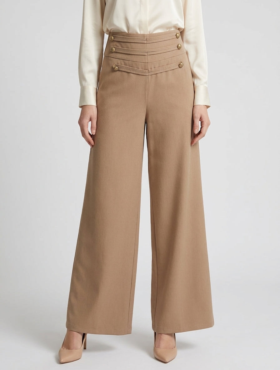 Pantalón de puente con botones decorativos - Camello