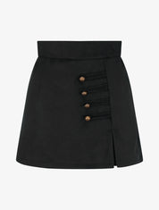 Jupe-short en suédine à boutons décoratifs - Noir - 1