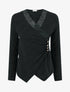 Pull fin à col V en dentelle - Noir - 1