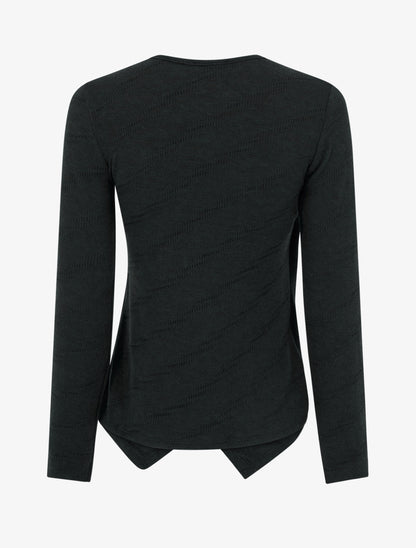 Pull fin à col V en dentelle - Noir - 2