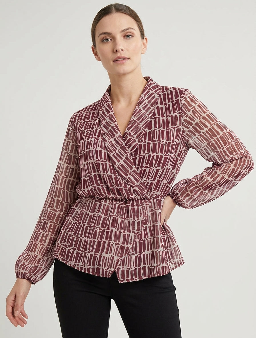 Blusa estampada con cuello cruzado - Burdeos