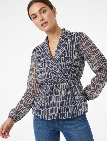 Blusa estampada con cuello cruzado - Marine