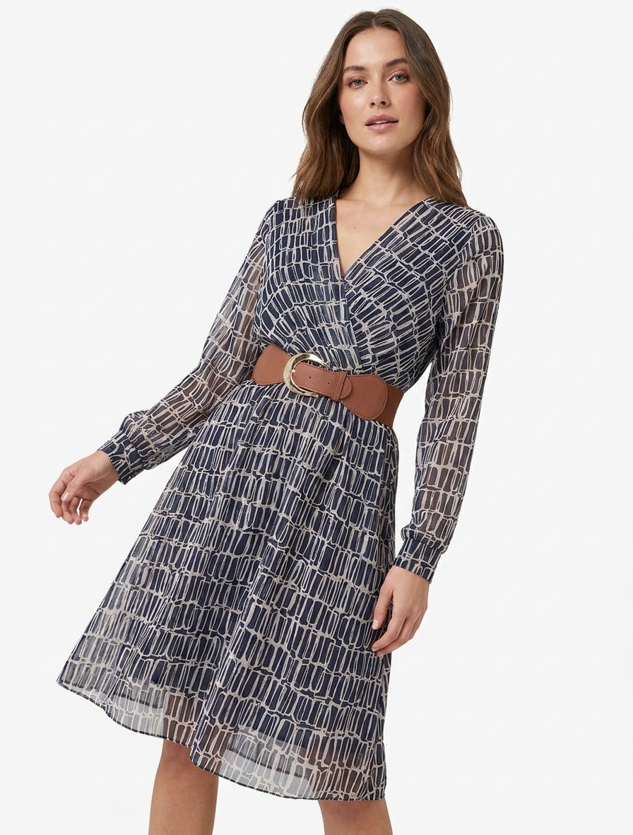 Vestido midi elástico con estampado gráfico - Marine