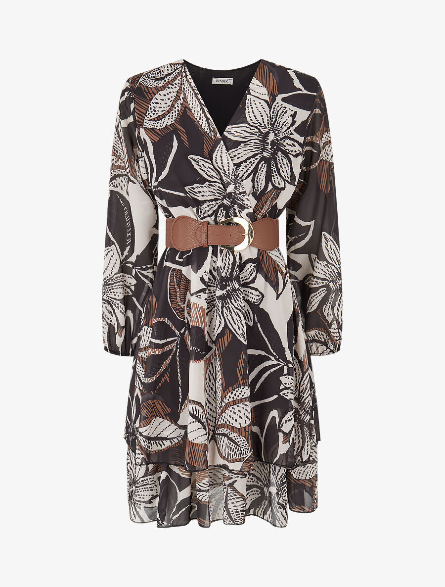 Robe à basque imprimé fleuri - Noir - 5