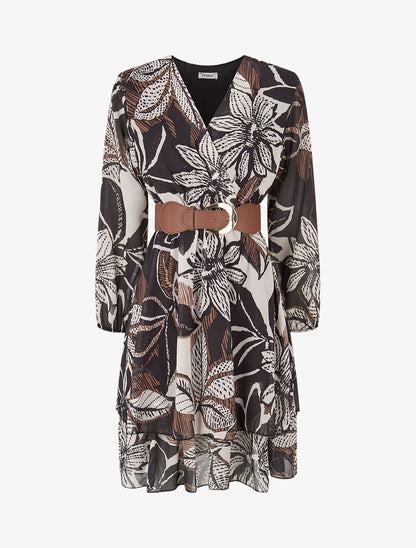 Robe à basque imprimé fleuri - Noir - 5
