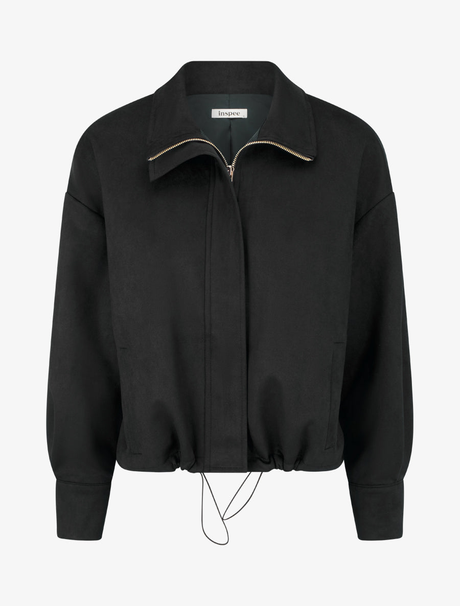 Bomber en suédine à poignets boutonnés - Noir - 1
