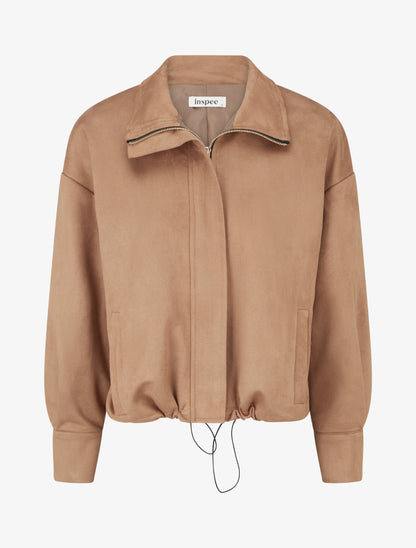 Bomber en suédine à poignets boutonnés - Camel - 1