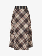 Jupe mi-longue imprimé tartan écossais - Beige - 1