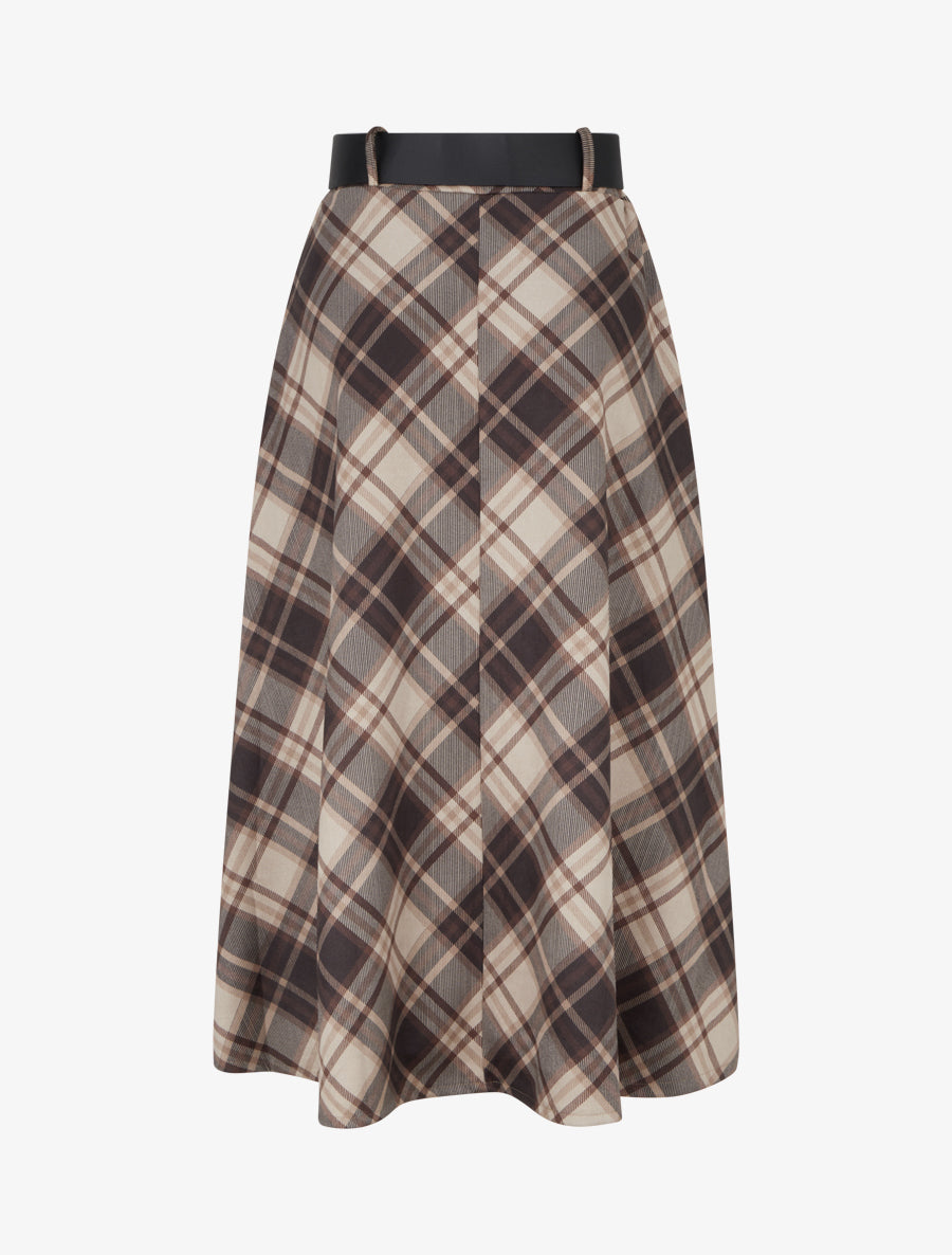 Jupe mi-longue imprimé tartan écossais - Beige - 2