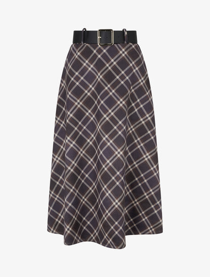 Jupe mi-longue imprimé tartan écossais - Marine - 1