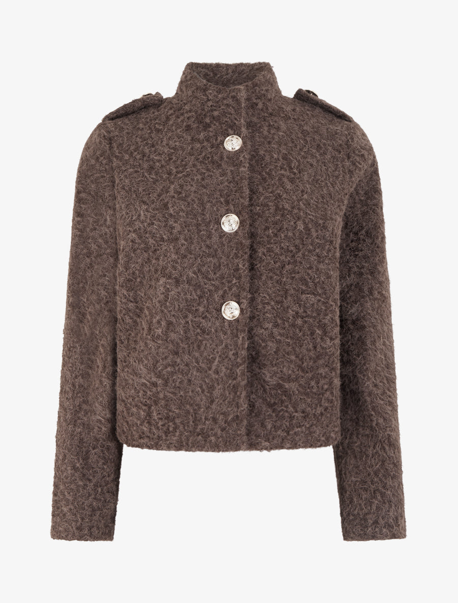 Veste courte duveuteuse et zippée - Marron - 1