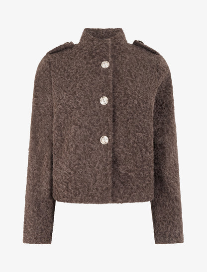 Veste courte duveuteuse et zippée - Marron - 1