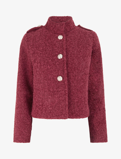 Veste courte duveuteuse et zippée - Rouge - 1