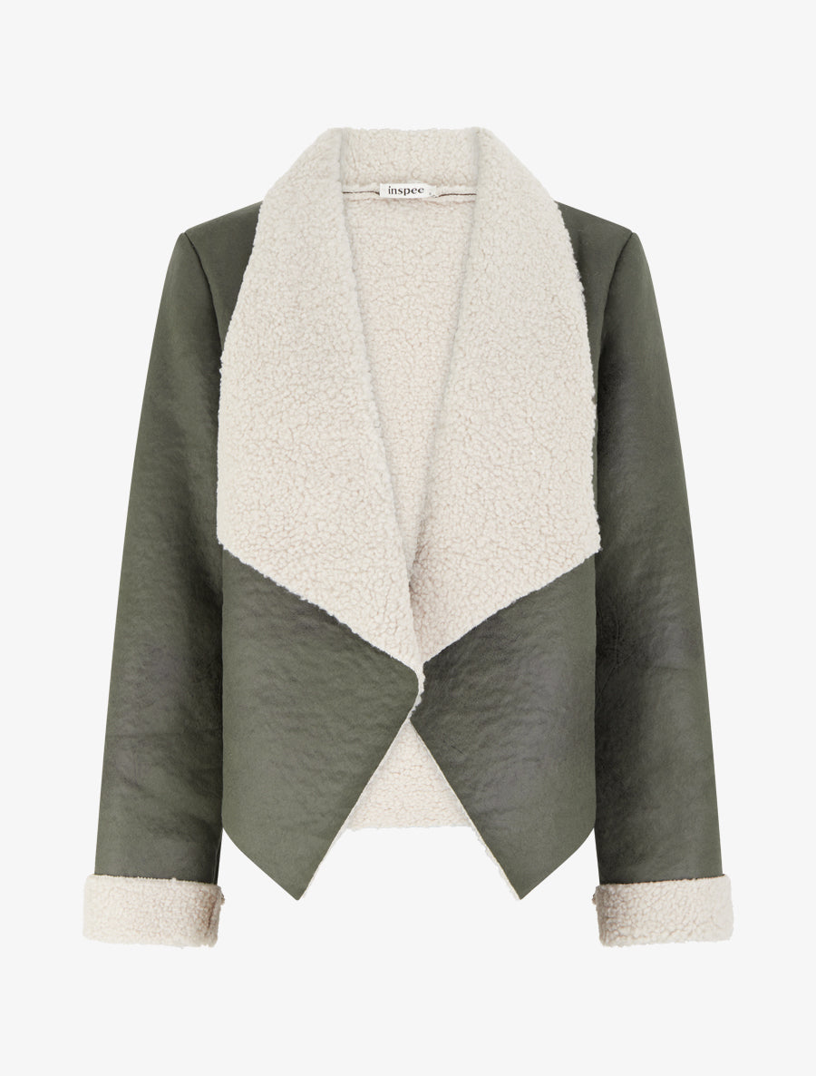Blouson aviateur à col châle moumoute - Kaki - 1
