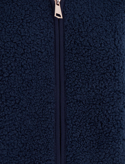 Veste zippée à capuche effet laine bouclée - Marine - 3