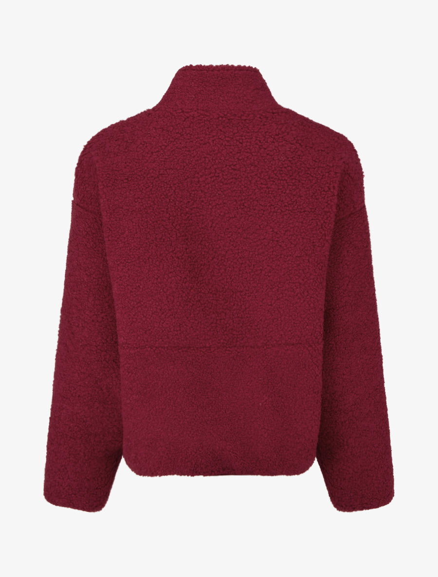 Veste effet laine bouclée à col montant - Rouge - 2