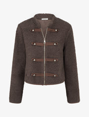 Veste effet laine bouclée style officier - Marron - 1