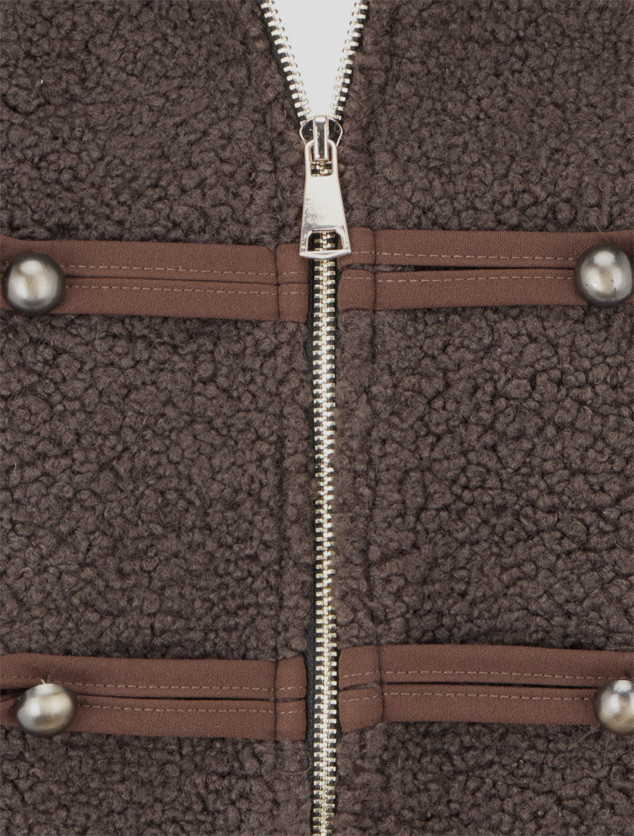 Veste effet laine bouclée style officier - Marron - 3