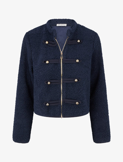 Veste effet laine bouclée style officier - Marine - 1