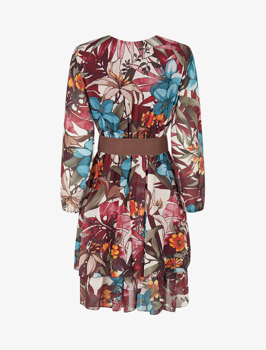 Robe à basque imprimé tropical - Lie de vin - 2