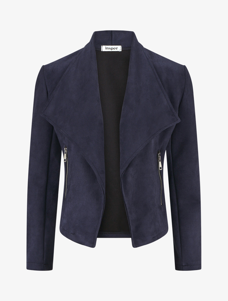 Veste en suédine à pans asymétriques - Marine - 1