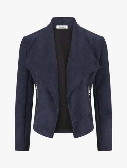 Veste en suédine à pans asymétriques - Marine - 1
