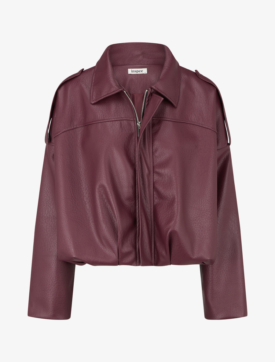 Veste simili ample style bomber - Lie de vin - 1