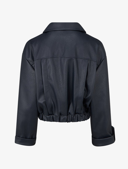 Blouson court en simili - Bleu nuit - 2