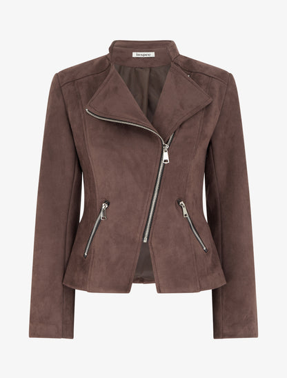 Veste style perfecto en suédine - Chocolat - 1
