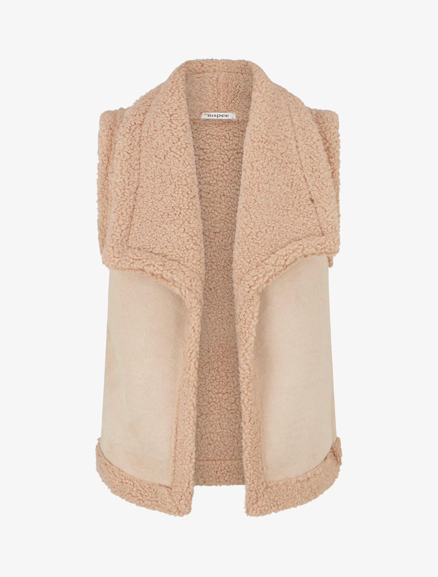 Blouson sans manches effet peau de mouton - Beige - 1